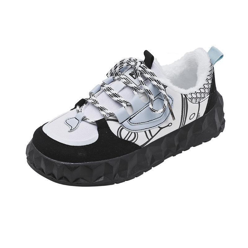 

Fashion Women s Vulcanize Shoes Color Matching Lace Plus Velvet Thicken Keep Warm Retro Platform Leisure Sneakers 2024 New Winter 40