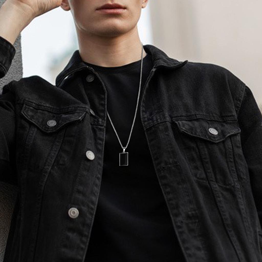 Men's Stylish Black Square Necklaces, Waterproof Stainless Steel Geometric Pendant Neck Collar Male Gift Jewelry