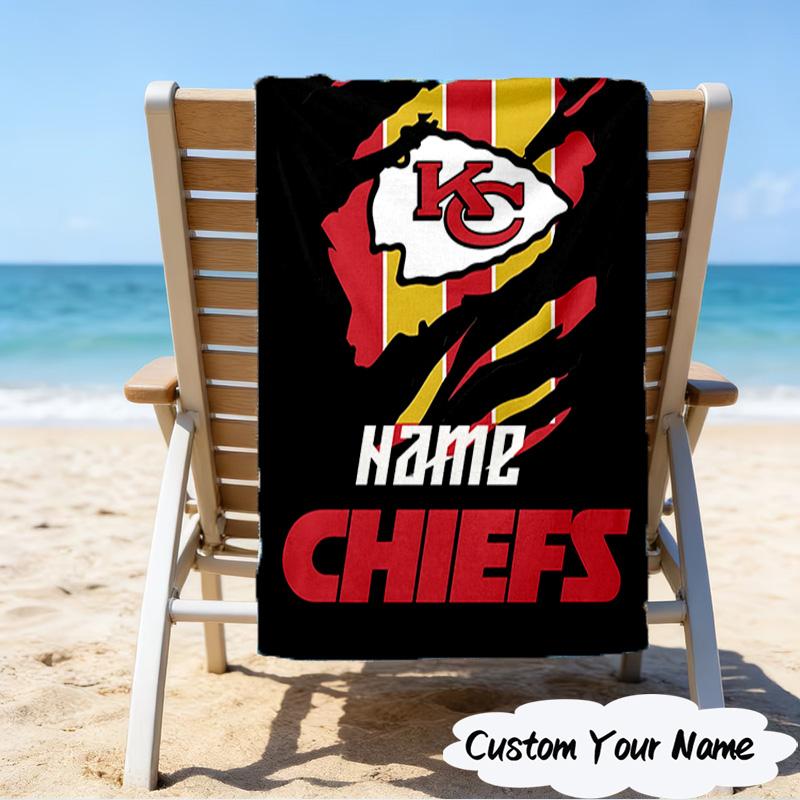 1PC Custom Name Beach Towel Kansas City Fan Gear Beach Towel, Suitable for Camping, Travel, Beach Accessories, Super Absorbent, Family Gift