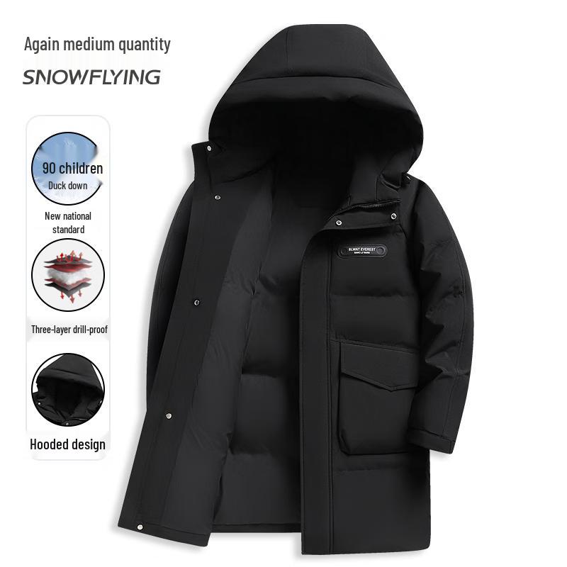 Men s Mid-length 90% Duck Down Jacket with Detachable Hood XL