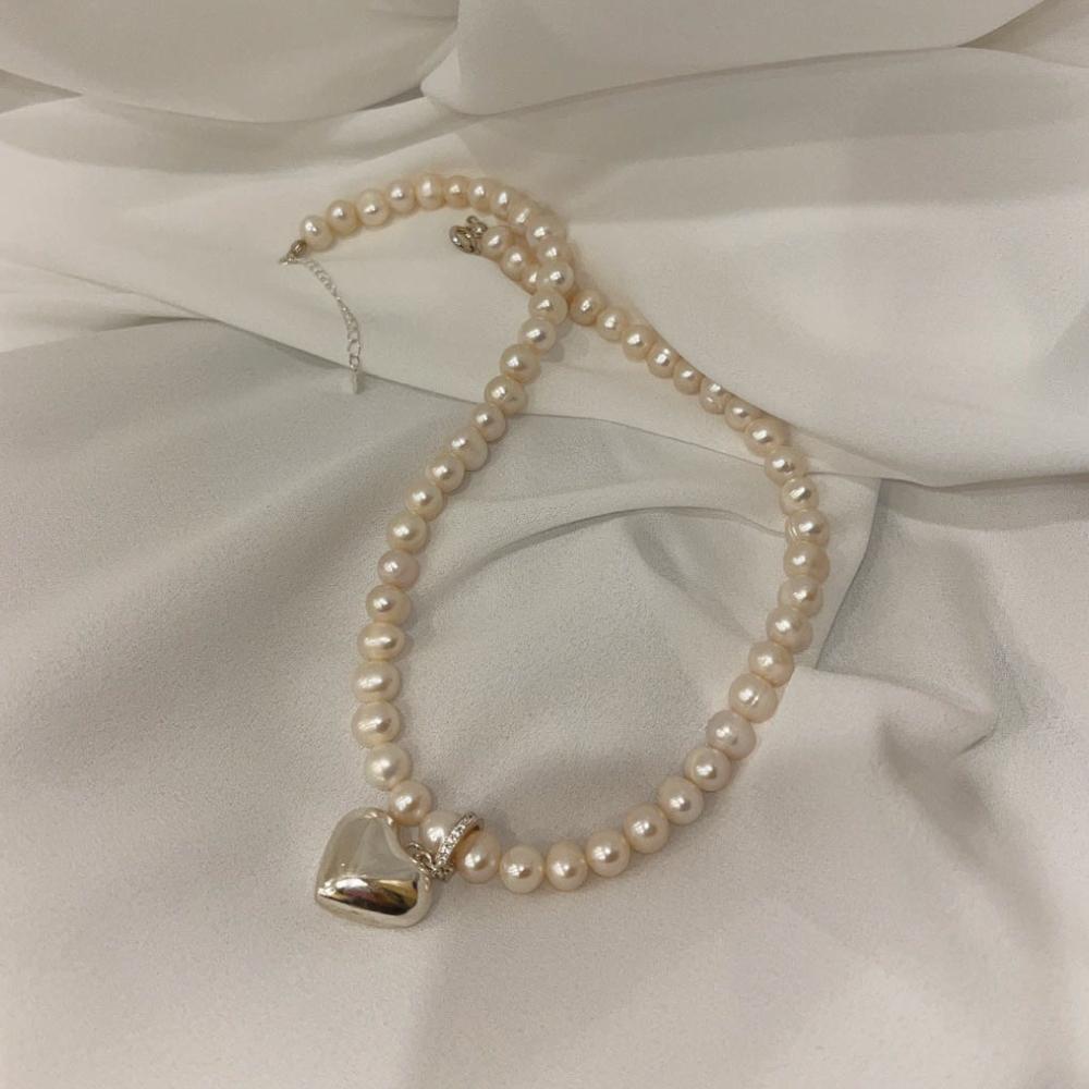 My Omelet [92.5 Silver] Mermaid Heart Pearl Necklace