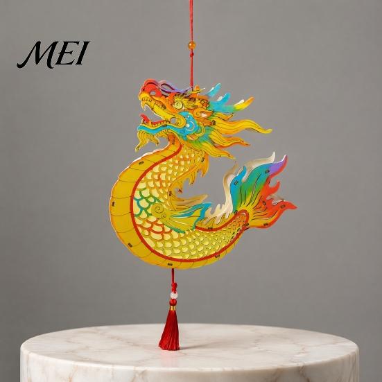 DIY Lantern Assembly Toy Chinese Dragon Fish Kit, Coloring Crafts for Mid-Autumn Holiday Decoration Festival, Handmade Handheld Wooden Kids