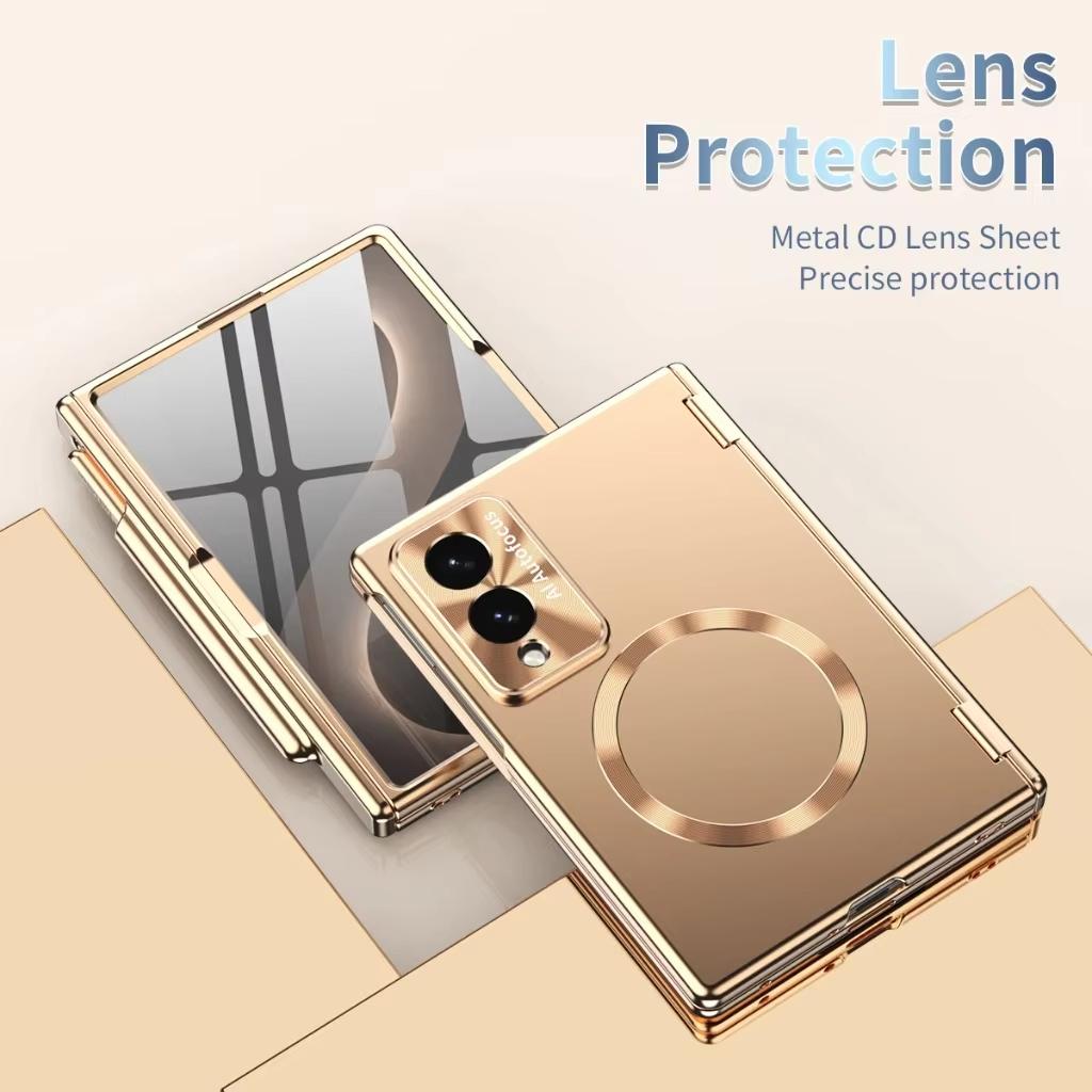 Per Custodia per Telefono con Protezione Cerniera Magnetica Placcata Magsafe con Pellicola Protettiva in Vetro Temperato per Schermo Anteriore per Samsung Galaxy Z Fold 8 Ultra 7 6