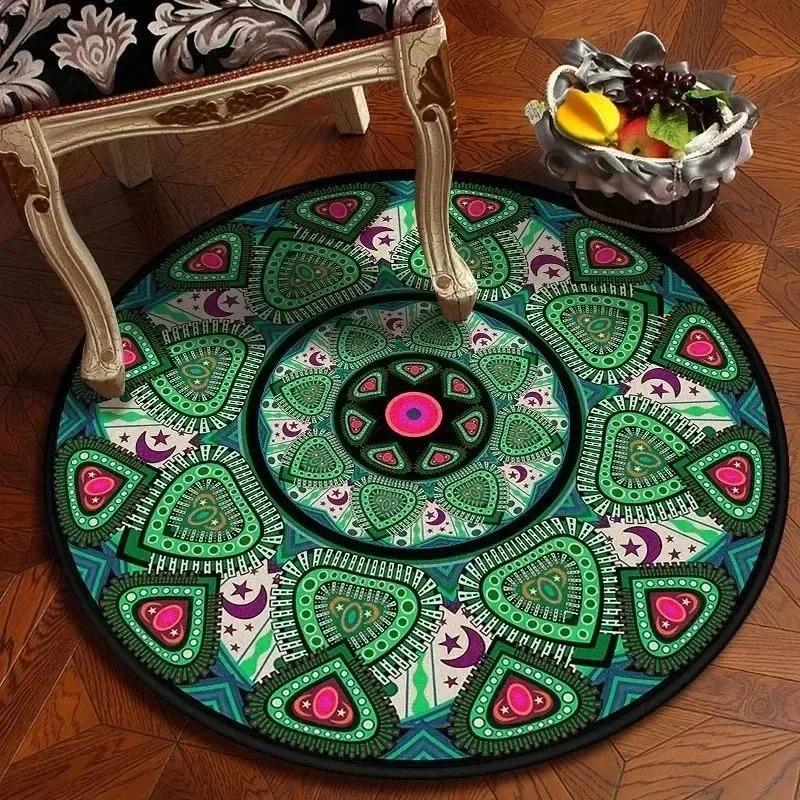 Retro Mandala Pattern Round Carpet, Room Home Decoration, Bedroom Kids' Cushion, Non-Slip Floor Mat Living Room Chair Mat