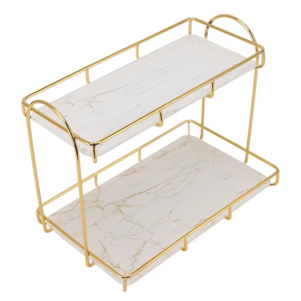 Badezimmerregal Gold Weiß 2 Etagen Shampoo Aufbewahrungsregal Rutschfest Make-up Regal Duscheckregale Badezimmer Organizer Zubehör