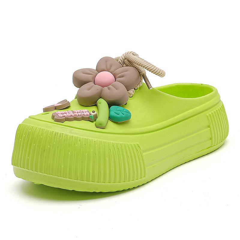 Merk sommer tråkker i dritt jente søte hullsko kvinner kan bruke supertykke kule tøfler om sommeren