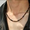 Retro tiger's eye stone black agate beaded collarbone chain European and American neutral wind handmade necklace