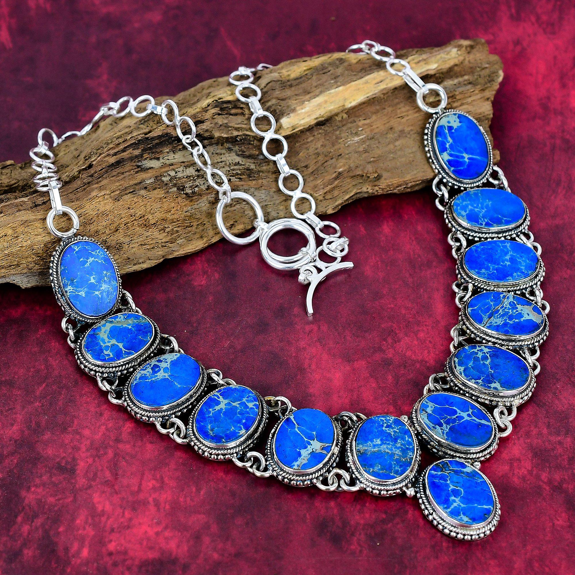 

Ожерелье из синего морского осадка, ювелирные изделия из драгоценных камней, регулируемое ожерелье-цепочка из стерлингового серебра 925 пробы, подарок для женщин, ожерелье ручной работы