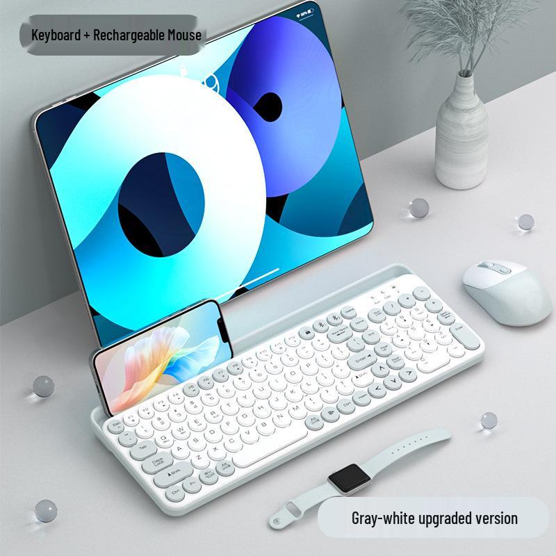 Retro Round Keycap Dual-Mode Wireless Bluetooth Keyboard & Mouse Set for Laptop, Desktop, Mobile, and Tablet