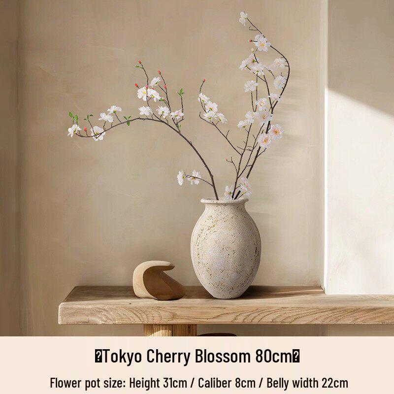 Haihong Yalin Wabi-Sabi Travertine Faux Flower Vase - Light Luxury Decorative Ornament for Living Room Entrance
