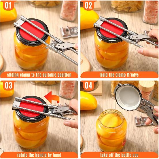 2PCS Adjustable Stainless Steel Jar Opener & 2PCS Keychain Bottle Cap Opener, Jar Openers for Seniors, Arthritis, Men, Kids, Weak Hands, Gripper