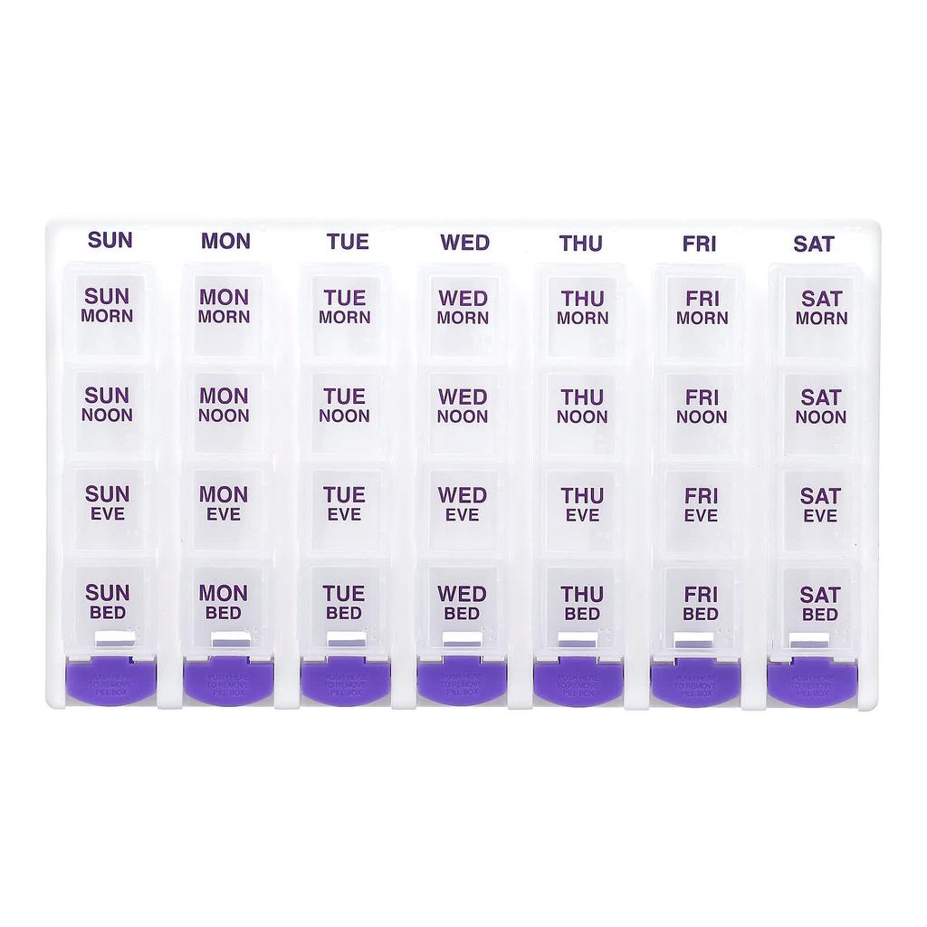 Weekly 4X/Day, Push Button Medical Time Planner Included, Purple, 1 Piece