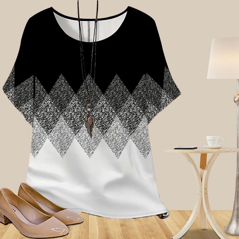 Women's Casual Loose Spring Shirt Women's Short Sleeve Santa Claus Printed Tops