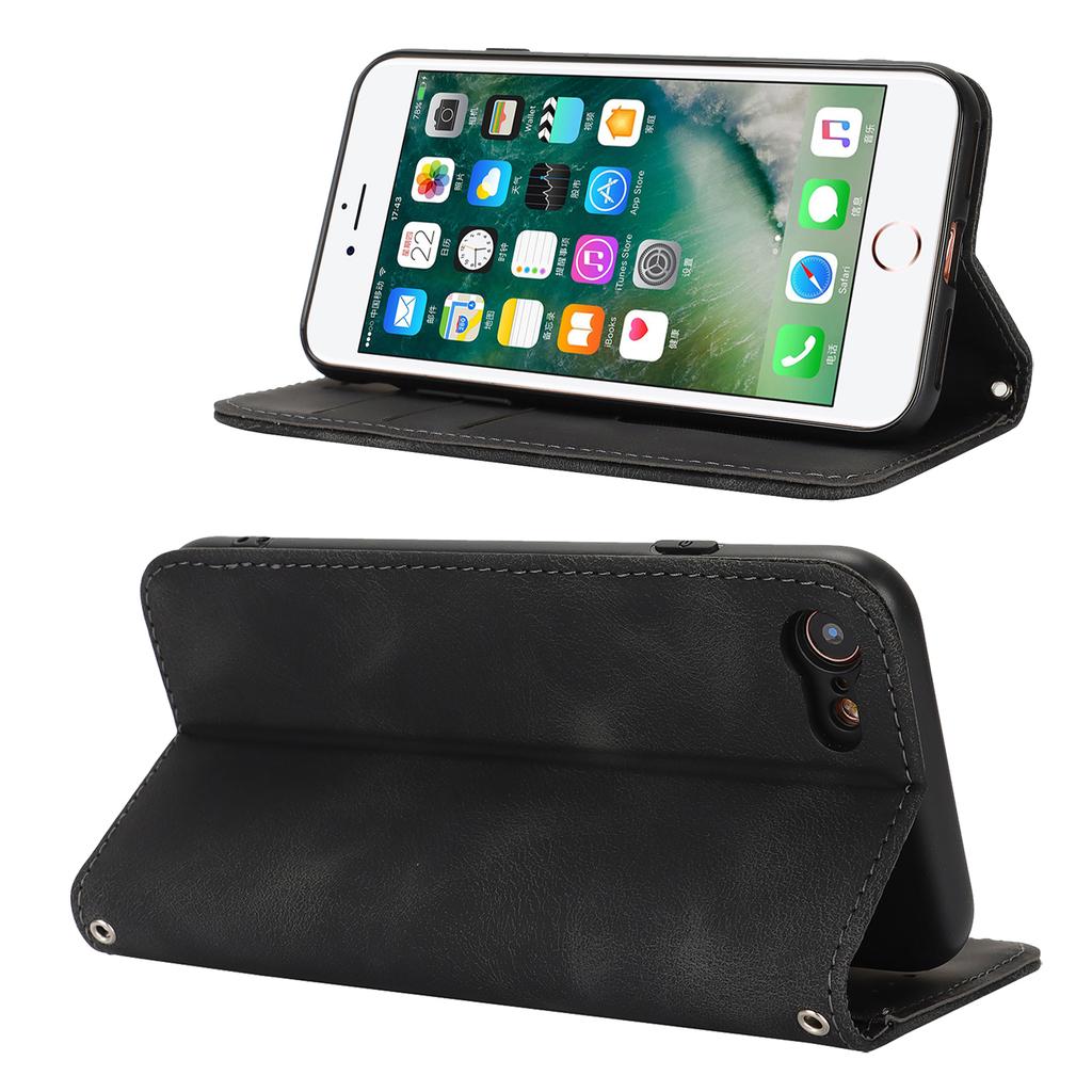 For iPhone SE (2022)/(2020)/8/7 Stand Case Magnetic Closure Skin Touch Leather Flip Phone Cover with Wallet