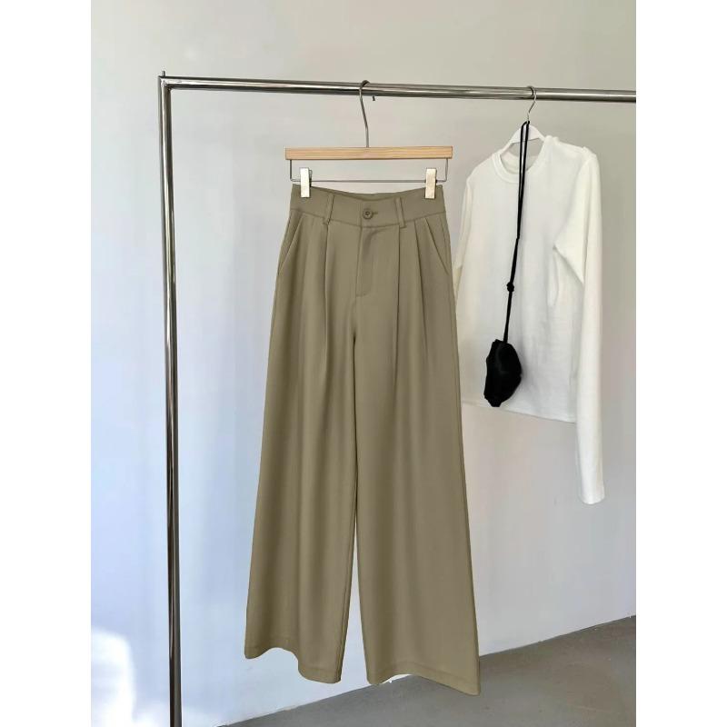 Womens High Waisted Pleated Wide Leg Trousers Casual Suit Pants