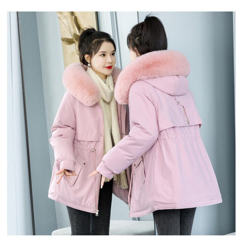 Herbst und Winter Damen einfarbig mittellange Taille mit Kapuze Pie zur Überwindung der Verdickung warme Damenjacke 6 Farben