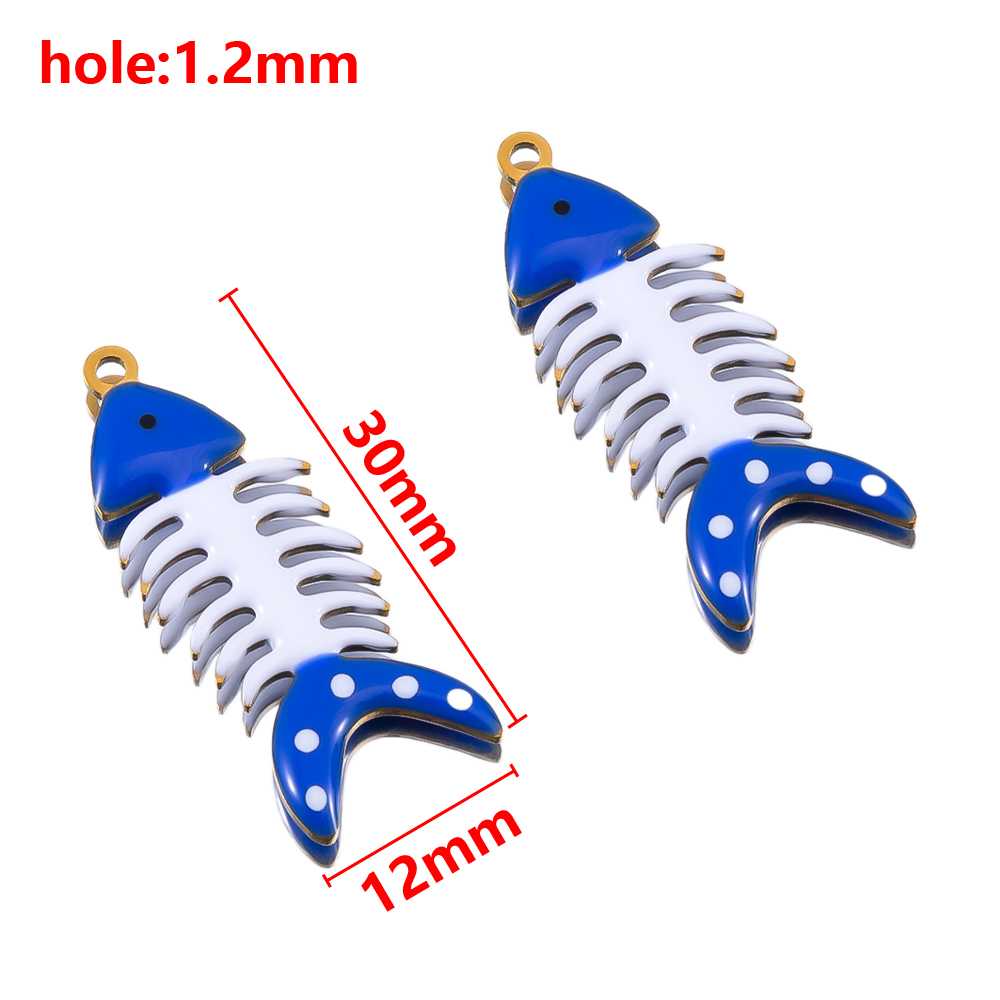 2pcs Stainless Steel Cute Enamel Stripe Fish Color Fish Tail Charms Animal Pendant Base for DIY Earring Necklace Jewelry Making