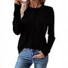 2025 Women's Casual Long Sleeve Pleated Knit Top - Round Neck, Solid Color