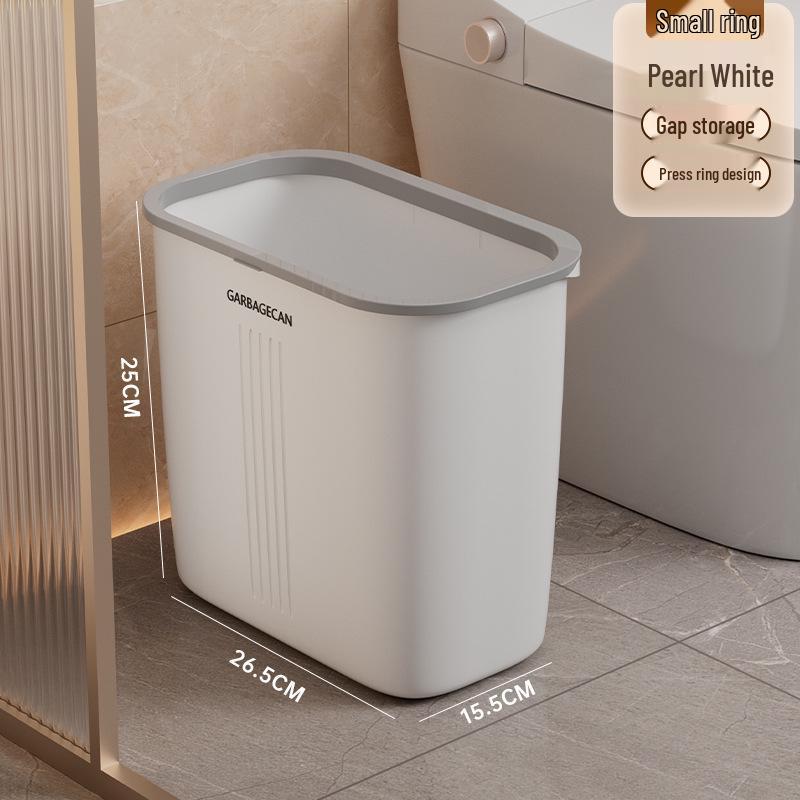 Large Bathroom Trash Can with Thickened Lid, Narrow Style, Press-Type