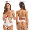 ქალის სექსუალური თეთრეული Naughty Nightingale Nurse კოსტუმი Babydoll Bodysuit თავსაბურავი
