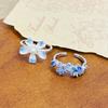 Star Flower Ring~ Blue Enamel Zircon Small Flower Adjustable Opening Ring Female Sweet Niche Index Finger Ring