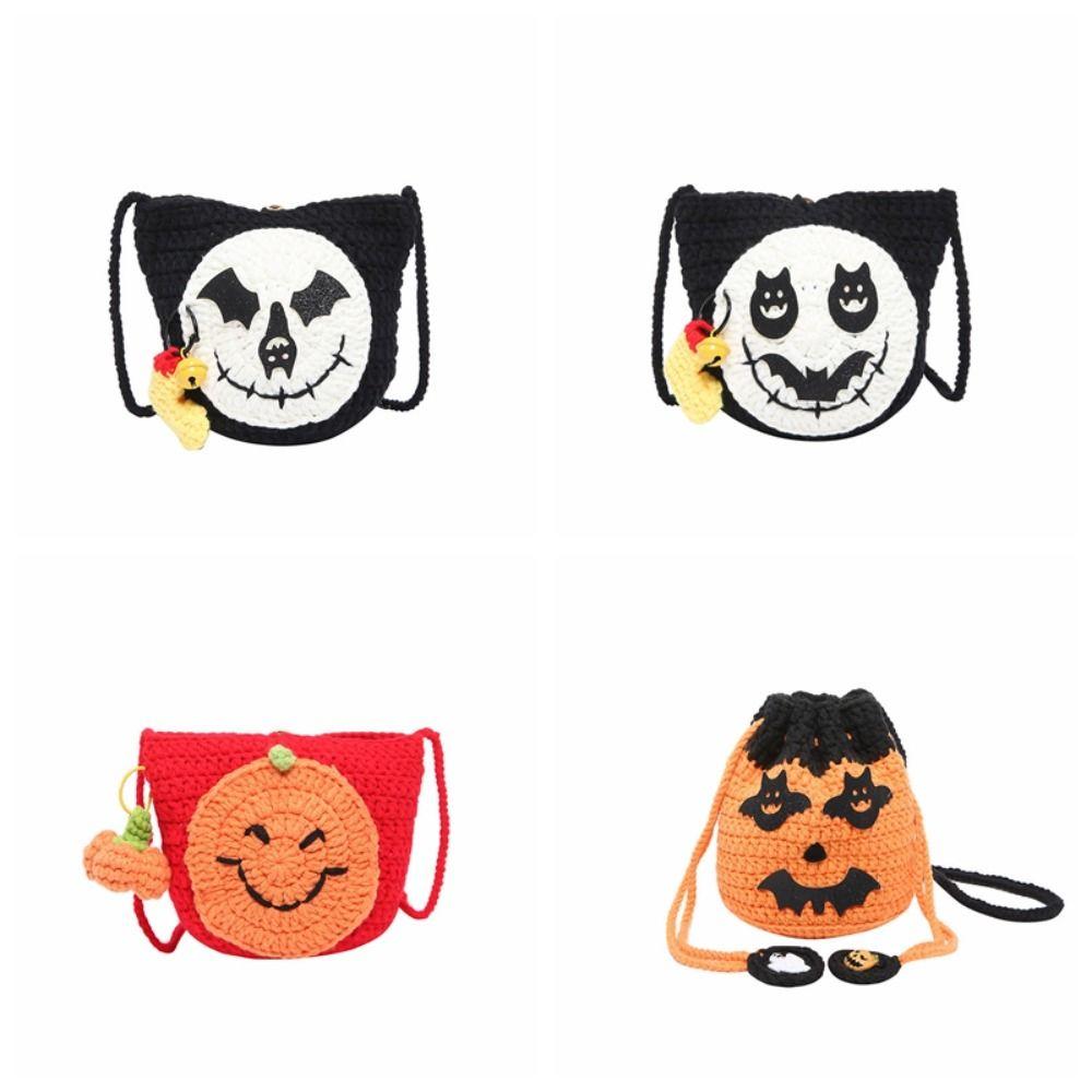 With Pendant Pumpkin Knit Handbag Bat Halloween Crochet Bag Fashion Halloween Shoulder Bag Gifts