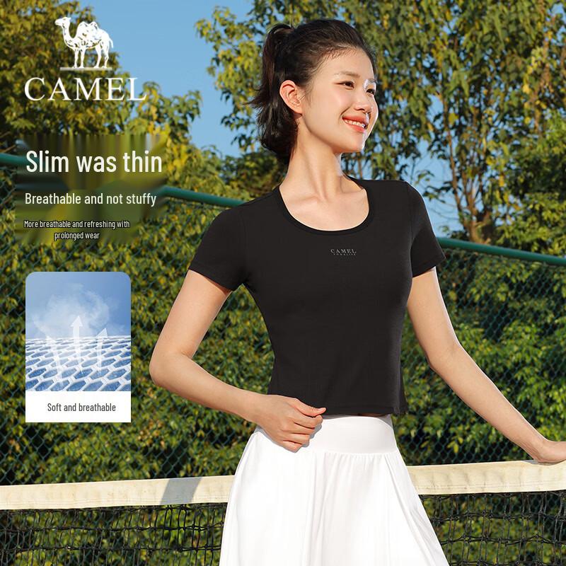 CAMEL Women s Cotton-Feel Square Collar Sport T-Shirt S