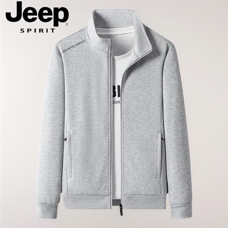 JEEP SPIRIT Men's Stand Collar Cotton Zip-Up Sweatshirt