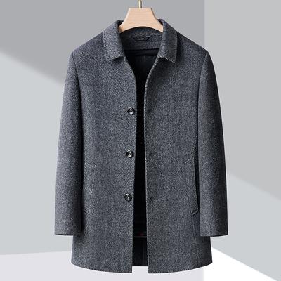 Autumn and Winter Woolen Coat for Men's Mid-length Goose Down Jacket for Winter Daddy's Suit Thickened Wool Coat