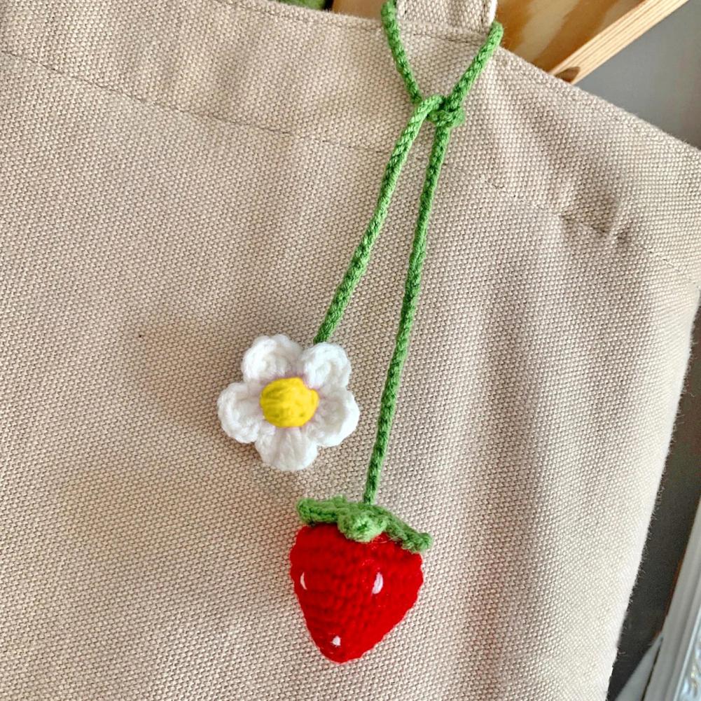 Car Decoration Pendant Handmade Strawberry Crochet Car Mirror Hanging Charms Rearview Decorations for A Cute Charming Touch Car