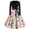 Women's Casual Fashion Halloween Printed V-Neck Vintage Dress