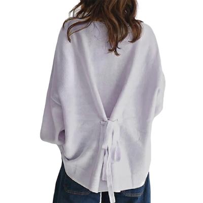 TeMibery Lyric Knit Long Ribbed Knit Pullover Top with Loose Solid Round Office Korean Style Women's Sweater, Spring/Winter, Sleeve, Top, Ribbon, Fit,