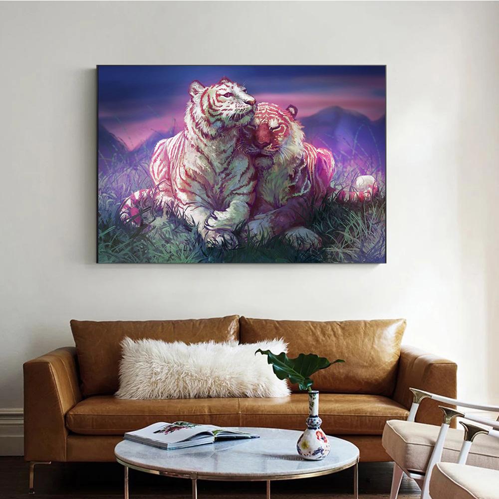 Fantasy Animals Water Fire Elemental Fusion Prints Poster Canvas Painting Modern Wall Art Picture Living Room Bedroom Home Decor