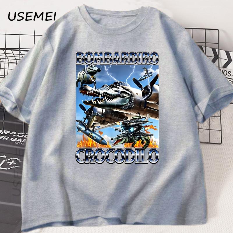 Bombardiro-Crocodilo Italian Brainrot Meme T-Shirt Humor Funny Graphic Tees Cotton Novelty Short Sleeve Tshirt Unisex Streetwear