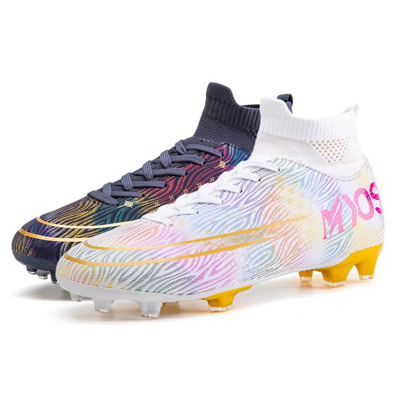 Football Shoes Men's Mandarin Ducks Long Nails High-top Students Artificial Grass Competition Training Shoes