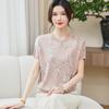 Mother's Short-Sleeved Printed Batwing Shirt - Stylish Ice Silk T-Shirt for Middle-Aged and Elderly Women