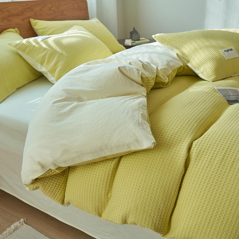 Class A Cotton Waffle Weave Luxury Bedding Set: Duvet Cover, Bed Sheet, & Pillowcases