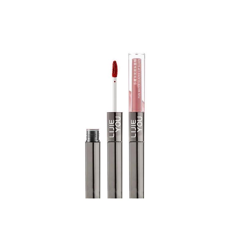 Dual-ended Lip Glaze & Gloss: Mirror Finish, Water Light Effect, Non-fading Nude Shade.
