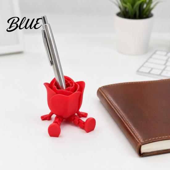 Poseable Rose Model Heart Ornament 3D Printed Red Pen Holder with Movable Joints