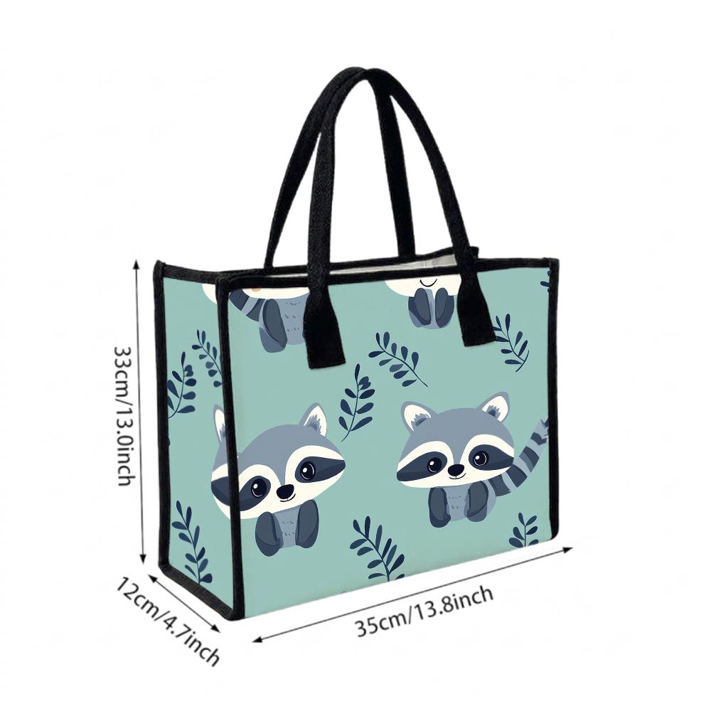 Cute Raccoon Print Tote Bag Daily Use Casual Shopping Handbag Lightweight Shoulder Bag for Women Outdoor Travel