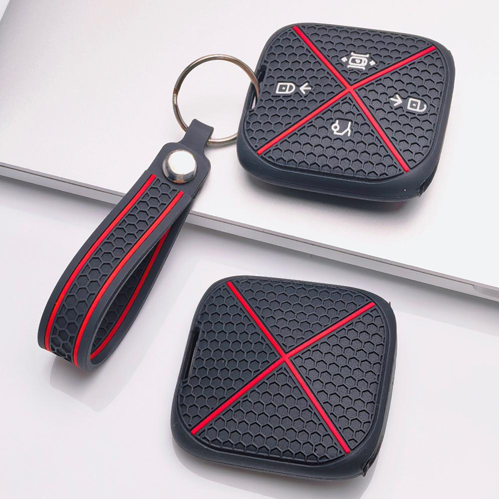 Silicone Remote Key Cover for Zeekr Zeekr 001 Zeekr 009 Zeekr X Zeekr 007 with Keychain Honeycomb Texture Metal Keychain Key Fob Protector