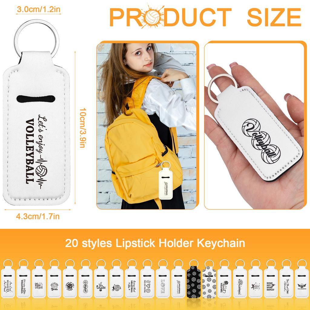 20Pcs Volleyball Lipstick Holder Keychains Bulk Volleyball Lipstick Balm Holder Keychain Clip-On Lipstick Sleeve Pouch