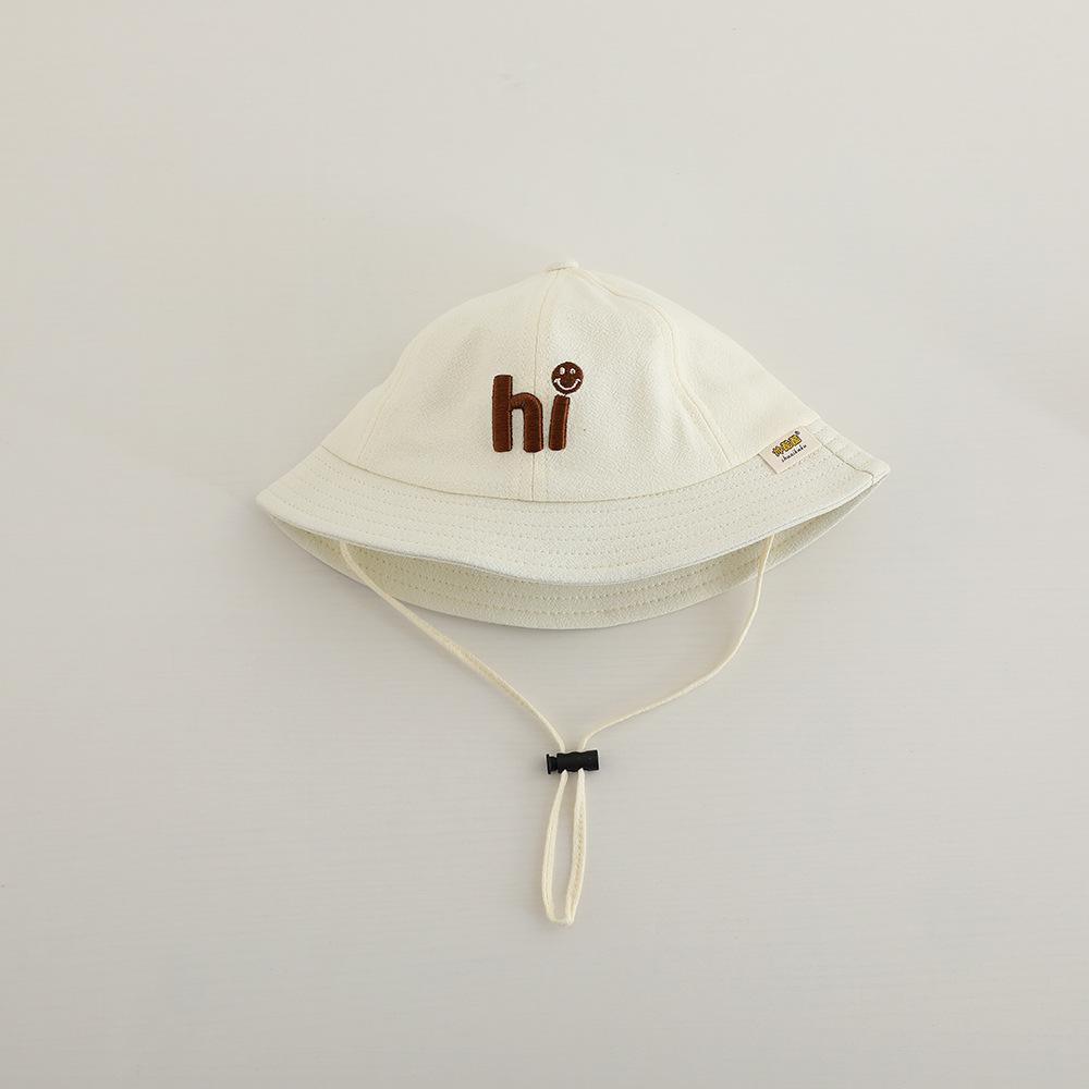 Kids Embroidered Letter Bucket Hat Wide Brim Sun Protection Cap With Windproof Strap For Spring Autumn Outdoor