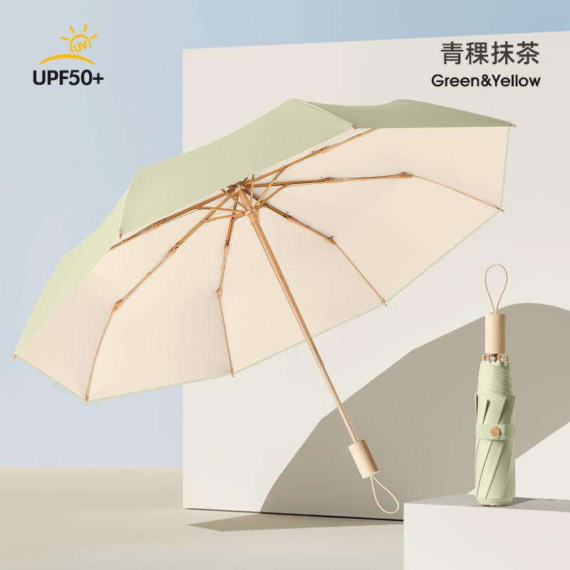 Umbrella Large Thickened Weather and Rain Sunscreen UV Protection Folded Titanium Silver Parasol Double Layer Umbrella Wholesale