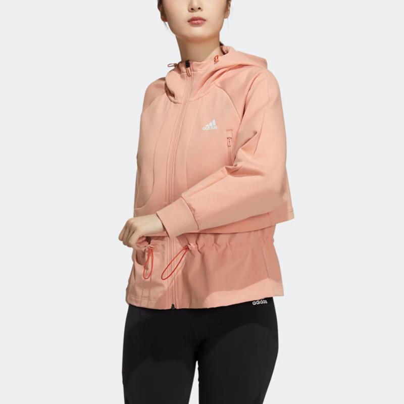 Adidas Sty W Dk Jacket Solid Color Simple Hooded Zipper Long Sleeve Jacket Women jackets Pink H07402