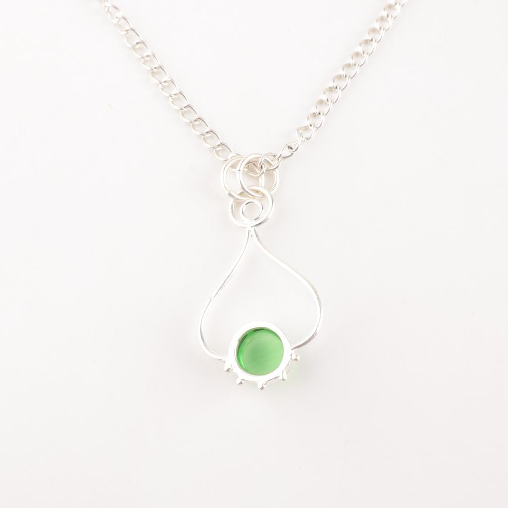Natural Green Cat's Eye Gemstone 925 Solid Silver Jewelry Light Weight Pendant PP-40-44