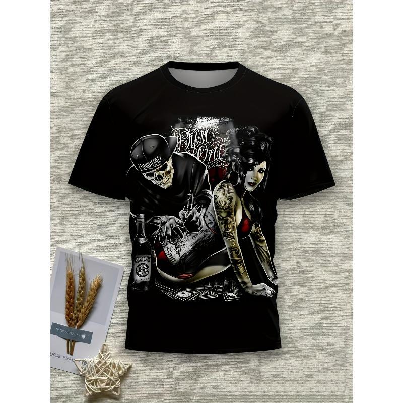 European Sizes Men's Novelty 3D Printed Fashion T-Shirt - Regular Fit, Stretchy Knit Fabric, Casual Round Neck