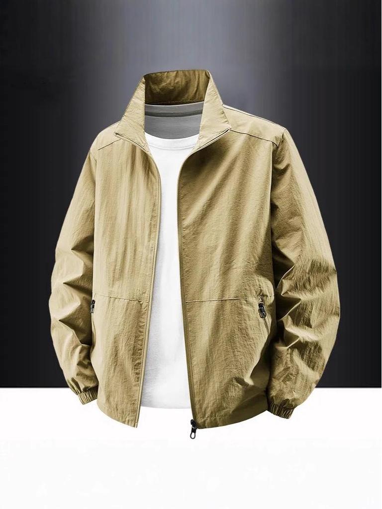 Chaqueta Impermeable Cortavientos para Hombre con Cuello Alto, Abrigo Casual de Talla Grande Estilo Americano Workwear para Exteriores para Primavera y Otoño