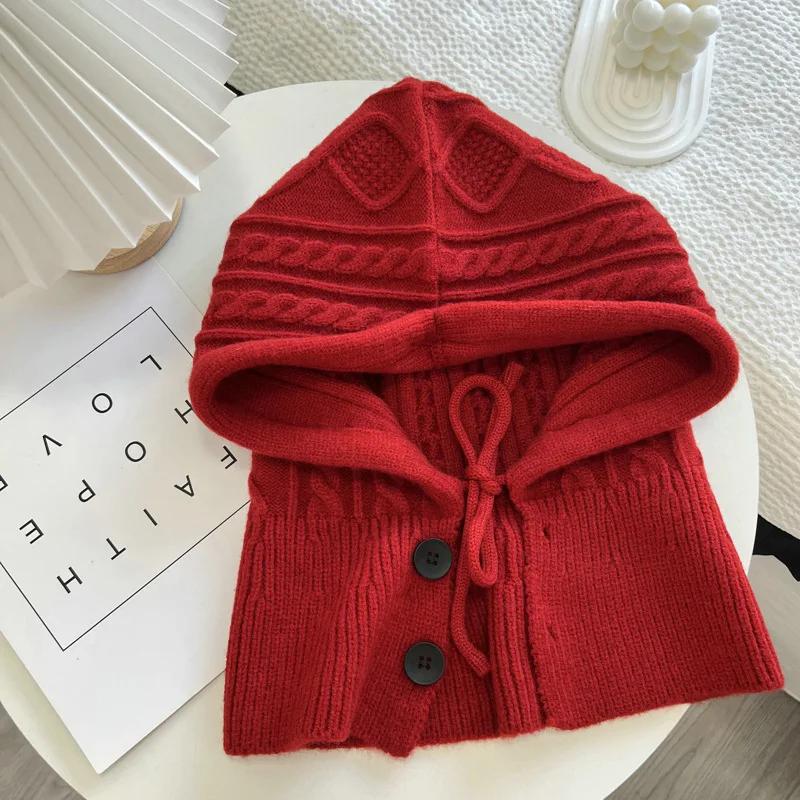 1pc Winter Warm Balaclava Hats for Women,solid Color Knitted Blend Hooded Scarf Hat for Women Skull Cap Beanie Hat Neck Gaiters