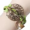 European-American Fashion Bracelet: Big Tree & Little Bird Natural Style, Adjustable PU Woven Rope Jewelry